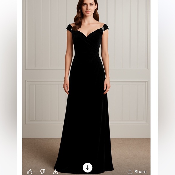 Jessica McClintock Gunne Sax Black Velvet Maxi Dress Rhinestone Shoulders 16W - Picture 1 of 11